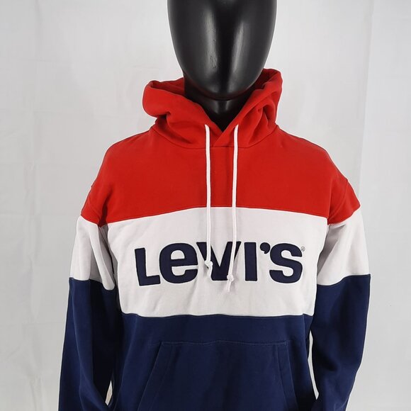 Levi's Logo Spell Out Hoodie Sweatshirt Adult Large Red White Blue - Picture 5 of 8